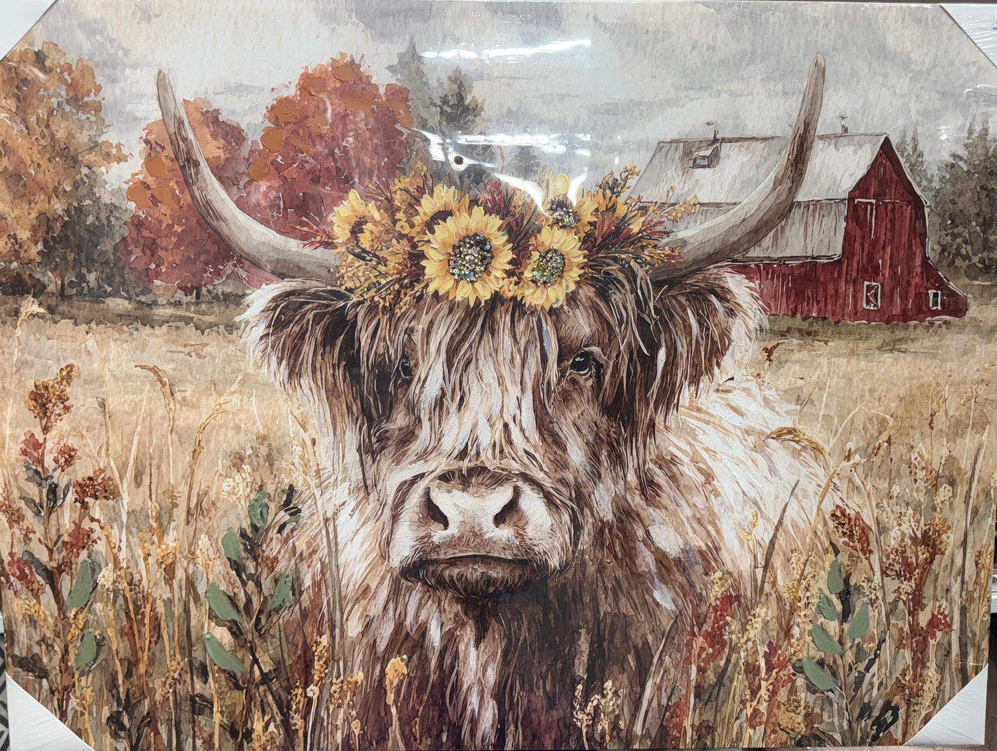 Higland Cow w/Flowers Canvas