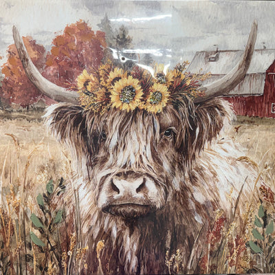 Higland Cow w/Flowers Canvas